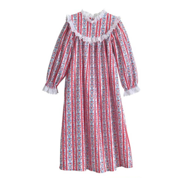 Lanz of Salzburg Womens Classic Flannel Tyrolean Cotton Eyelet Nightgown - Picture 4 of 11